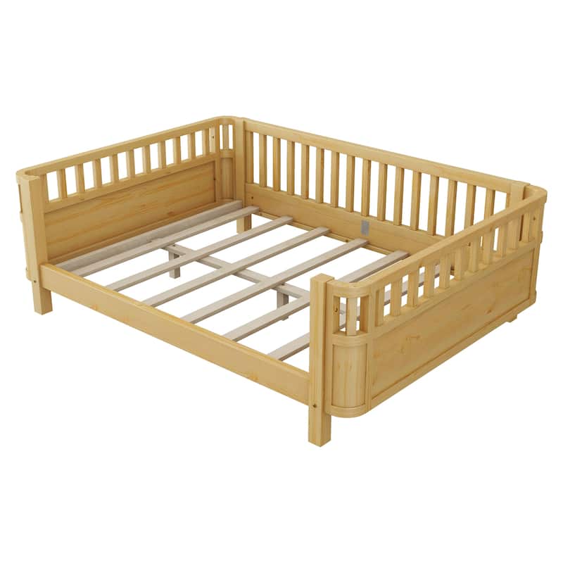 Toddler Platform Bed with Fences Headboard Footboard and Removable Side Rails for Kids, Girls and Boys Wooden Daybed