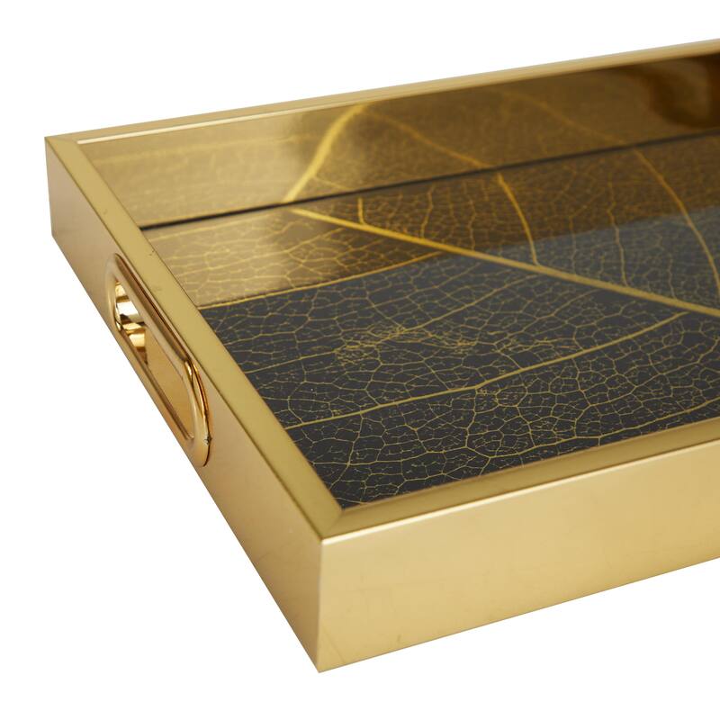 Plastic Geometric Living Room Decor Tray with Black Glass - Set of 2 Gold - Roche River Decor