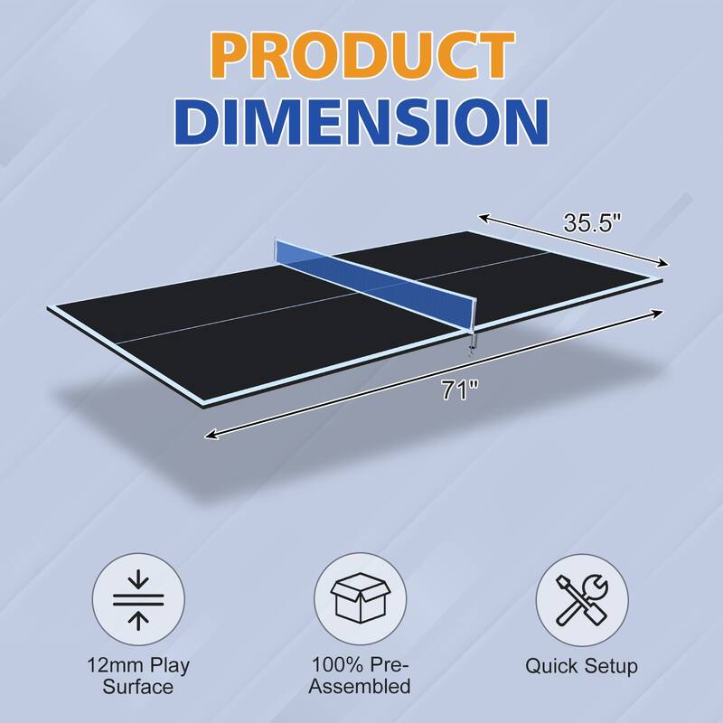 6*3ft Grey Mid-Size Ping Pong Conversion Top Foldable & Portable Table Tennis Table Top for Indoor Games