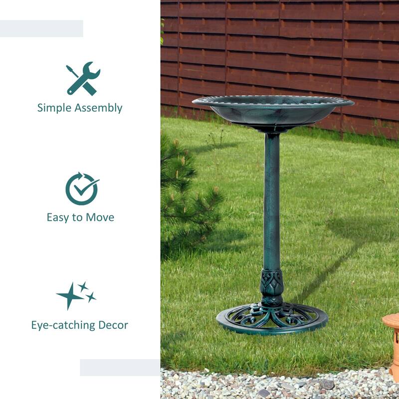 Outsunny 28" Tall Resin Free Standing Garden Pedestal Bird Bath Bowl - Green