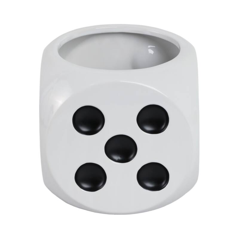 Decorative Ceramic Dice Planter - 6", White & Black - 6.0"