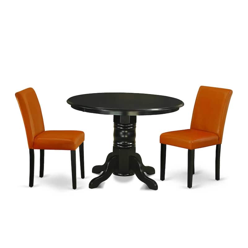 Coastal Dining Set 3Pc Round Table & 2 Chairs - 42" Table - PU Leather - Black Legs - HomeStock