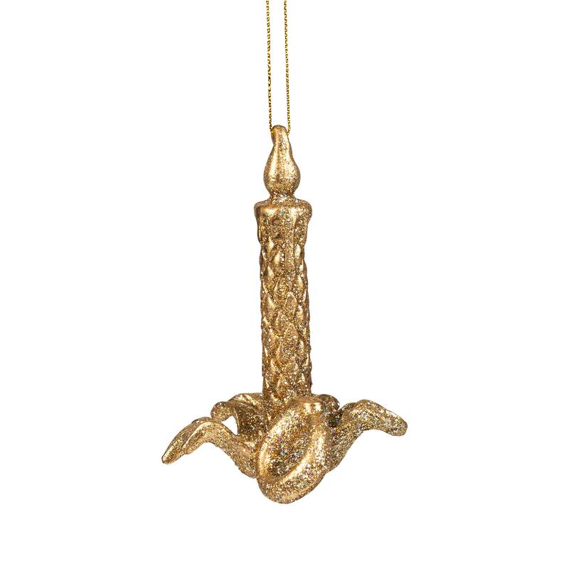 Glitter Drenched Candlestick Christmas Ornaments - 4" - Gold - Set of 4