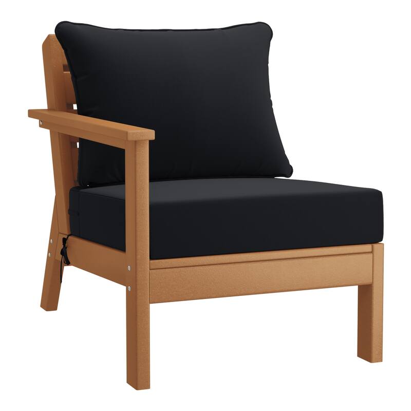 Birchwood All Weather HDPE Outdoor Patio Deep Seating Teak Left Arm Facing Chair With Cushions (1-Piece)