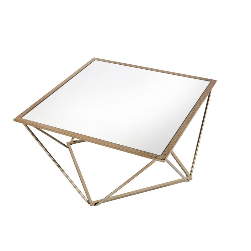 Coffee Table, Mirrored & Champagne Gold Finish Square table top is