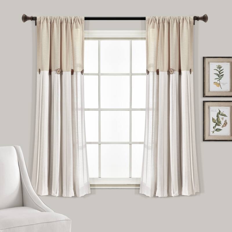 Lush Decor Linen Button Single Panel Window Curtain - 63"L x 40"W - Linen