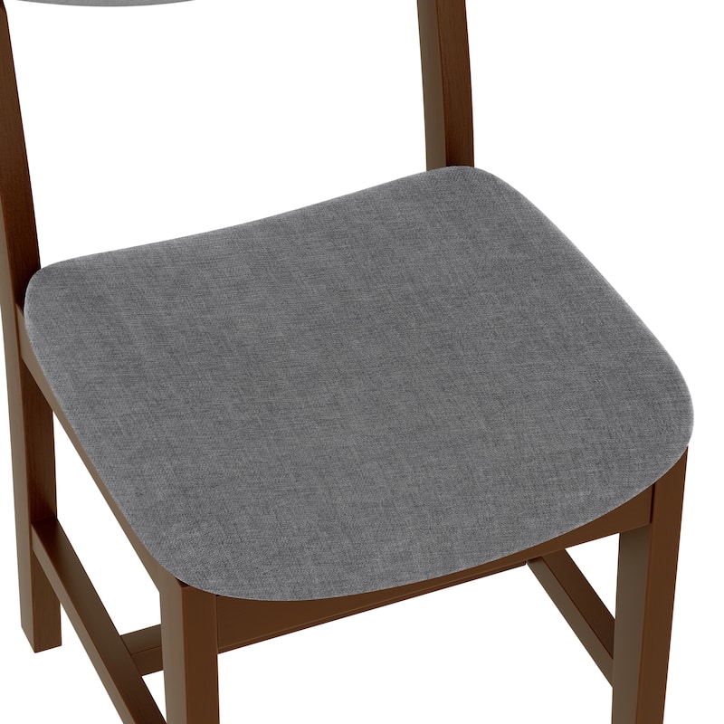 4-Piece Rustic Farmhouse Dining Chair Set, Solid Wood Frame with Gray Fabric Upholstered Cushion