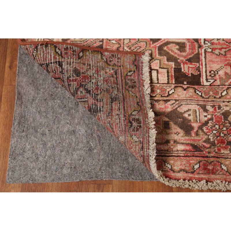 Red & Pink Geometric Heriz Persian Vintage Rug Handmade Wool Carpet - 8'5"x 11'5"