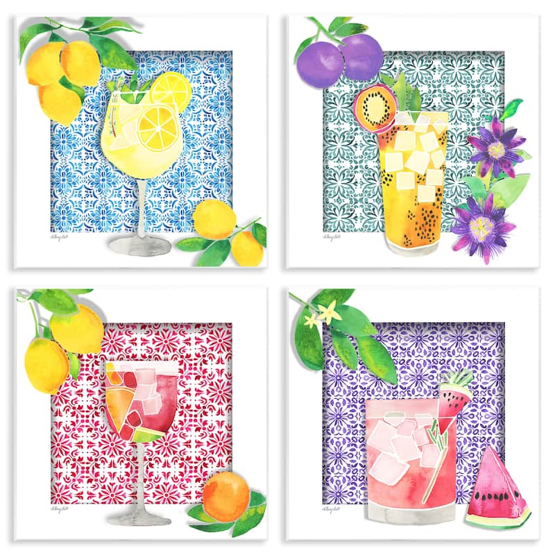 Stupell Bright Patterned Fruit Cocktails Wall Plaque Art Design By Hillary Holt (Set of 4) - 12 x 12