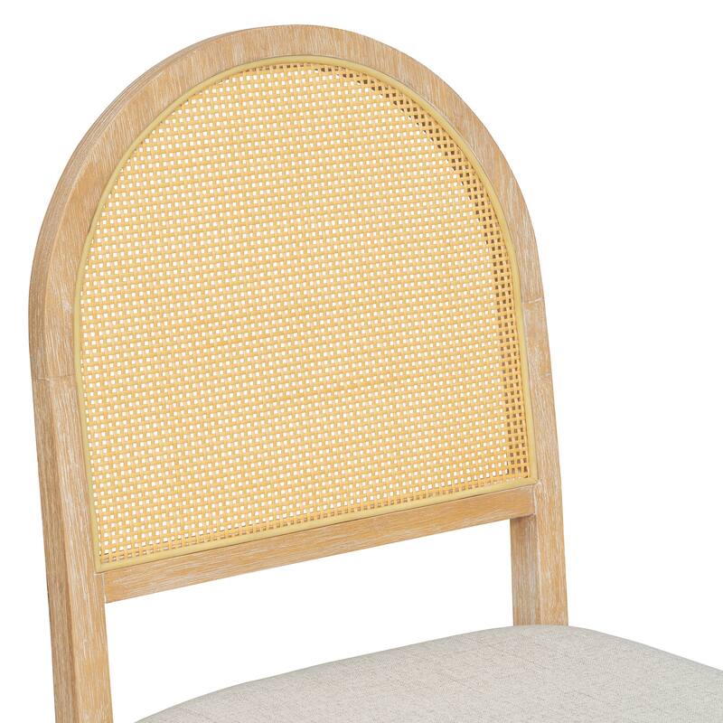 Roomfitters Farmhouse Rectangular Dining Table, 6 Rattan Chairs, 7-Piece Kitchen Furniture Set