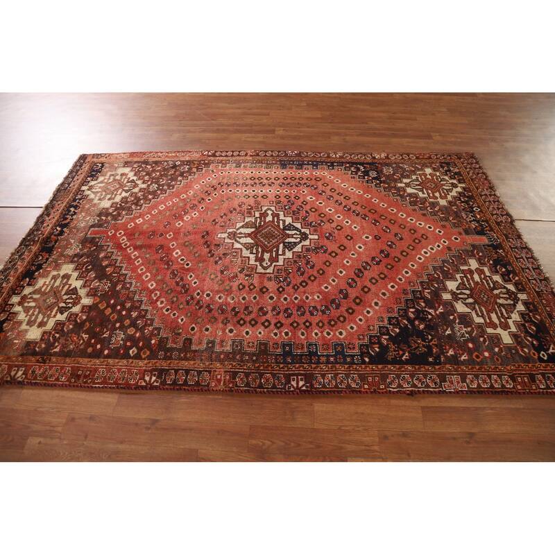 Tribal Orange Shiraz Persian Vintage Rug Handmade Wool Carpet - 4'11"x 7'9"