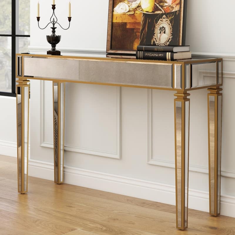 Vintaged Antique Mirrored Console Table - Antique Gold