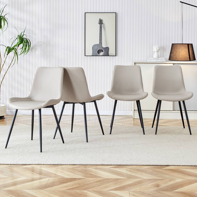 Modern Dining Chair with Faux Leather Seat with Curved Widened Cushion Design, for Dining Room, 4-Piece Set, Light Gray