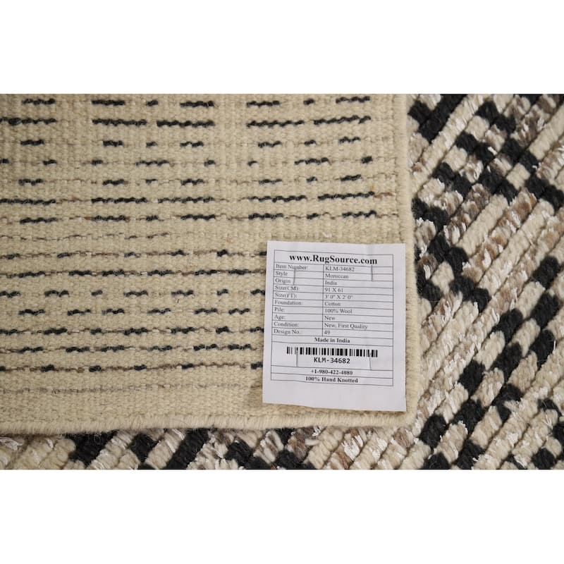 Geometric Moroccan Oriental Foyer Rug Handmade Beige Wool Carpet - 2'0"x 3'0"