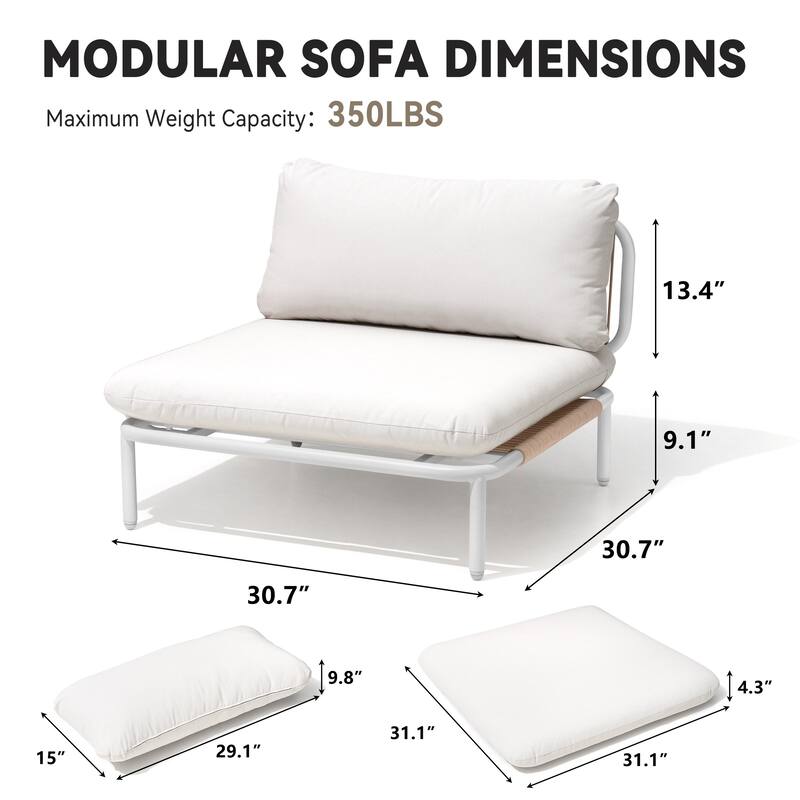 Outdoor Patio Sectional Sofa Conversation Set Cushioned Free Combination Customizable Set