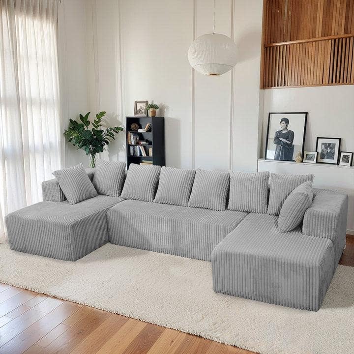 Sofa 130-in Casual Gray 4 -seater Reclining Sectional - 8' x 10'