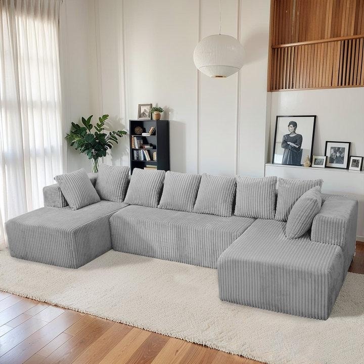 U Shaped Modular Sofa, 4-Seater Sectional Cloud Couch with Chaise, Upholstered Boneless Couch