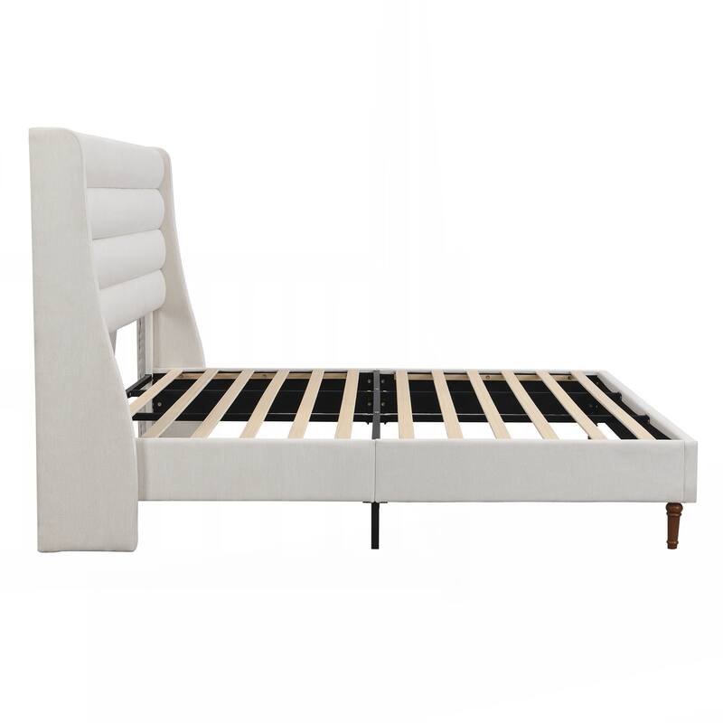 King Size Bed Frame High Headboard Upholstered Platform Bed