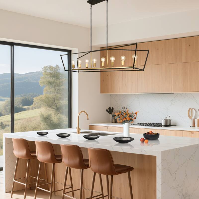 Modern Transitional 8-Light Geometric Chandelier Black Gold Kitchen Island Lights - Black&Gold - W55.1"*D14.5"*H12.7"