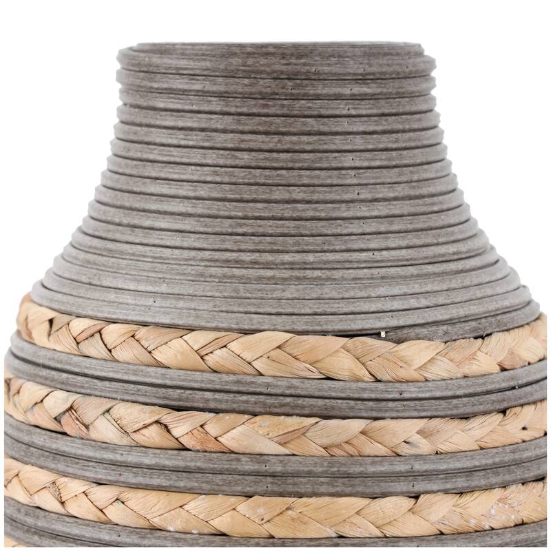 Brown Seagrass Handmade Braided Decorative Vase with Layered Gray Paneling