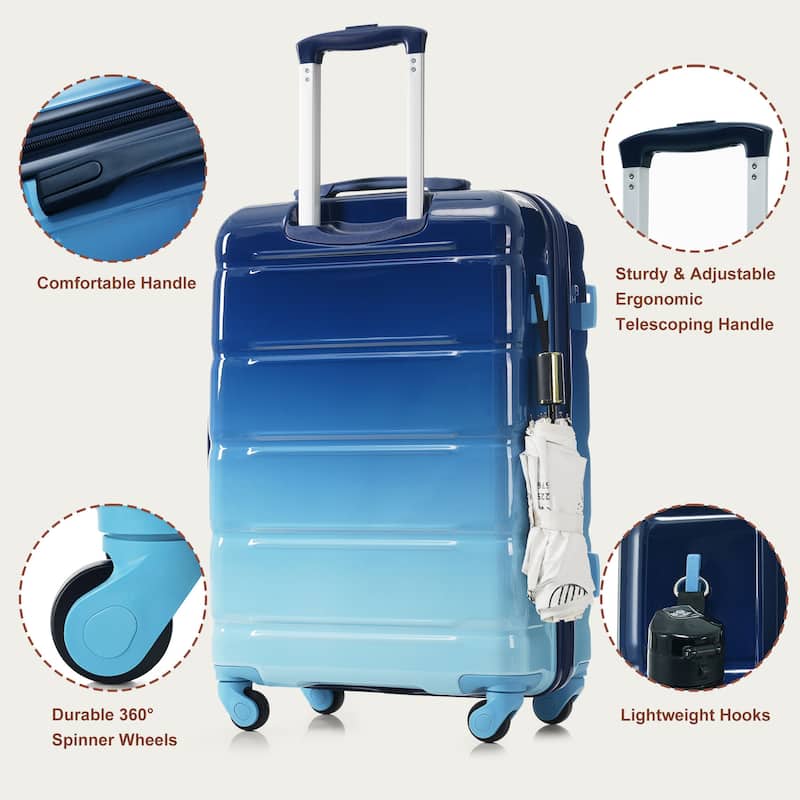 3-Piece, 20-Inch Modern Hard Shell Luggage with USB Port and Spinner Wheels, for Boarding Travel, Blue