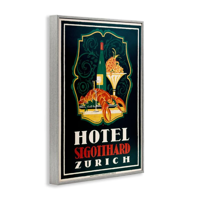 Stupell Vintage Hotel Zurich with Lobster Framed Giclee Art Design By Marcus Jules