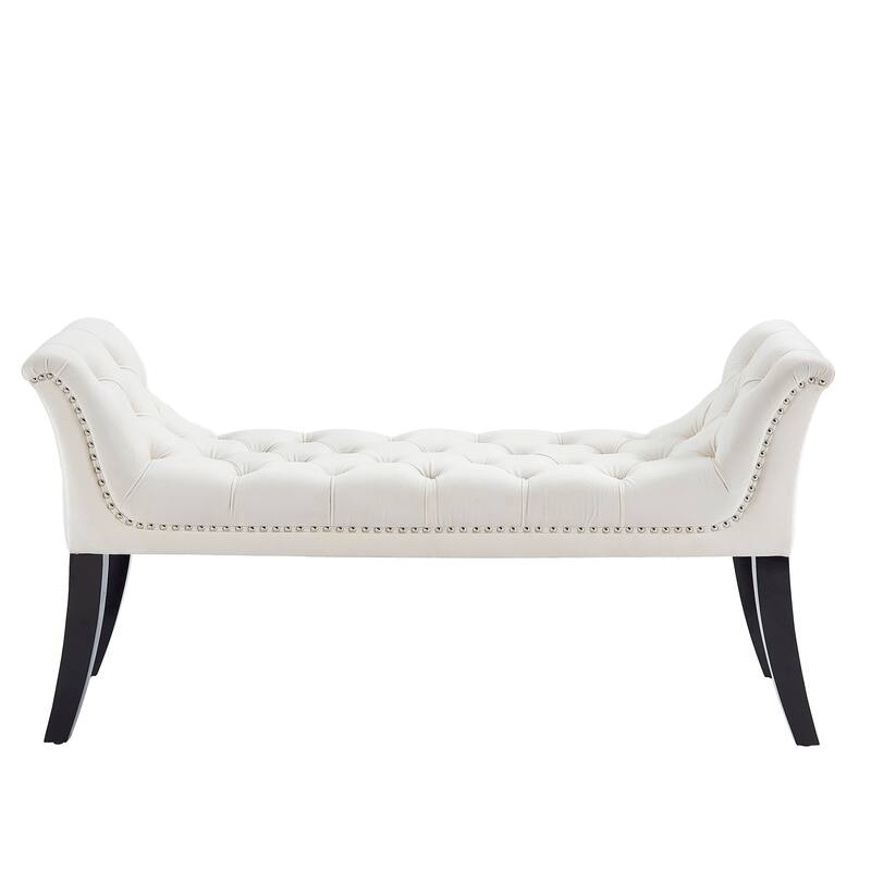 Velci-Velvet Tufted Bench with Stud Detail