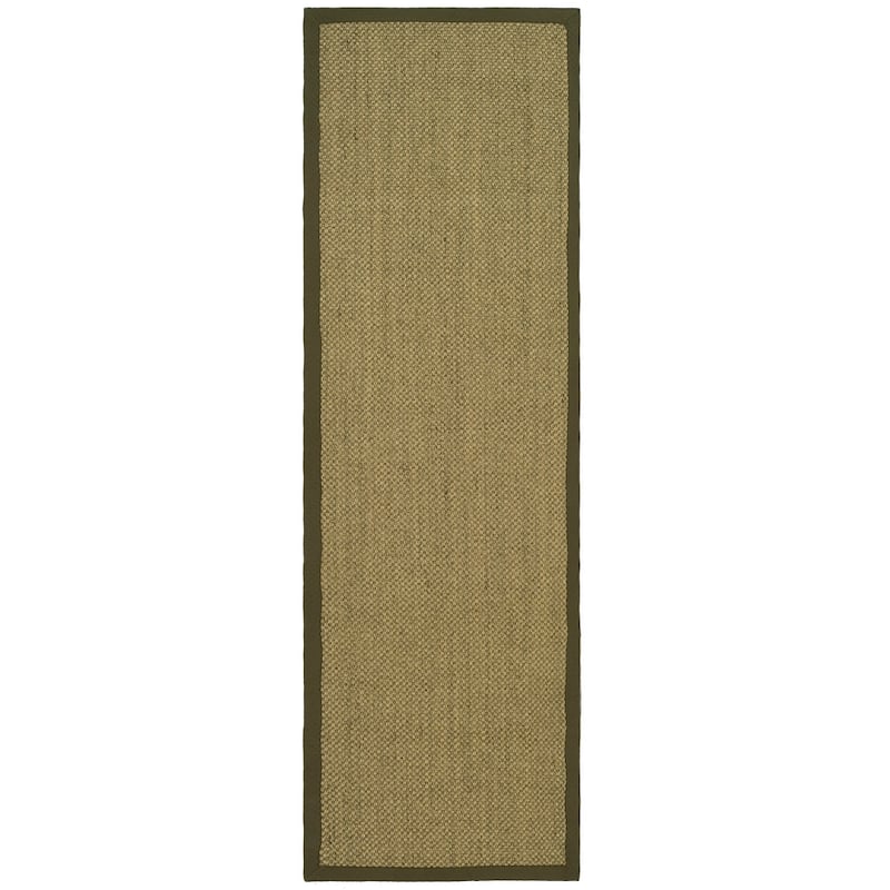 SAFAVIEH Natural Fiber Elmyra Sisal Border Rug - 2'6" x 10' Runner - Natural/Green