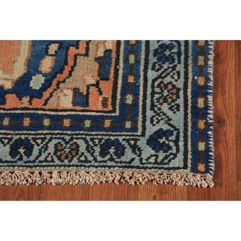 Orange Medallion Hamedan Persian Runner Rug Handmade Wool Carpet - 3'2"x 9'4"
