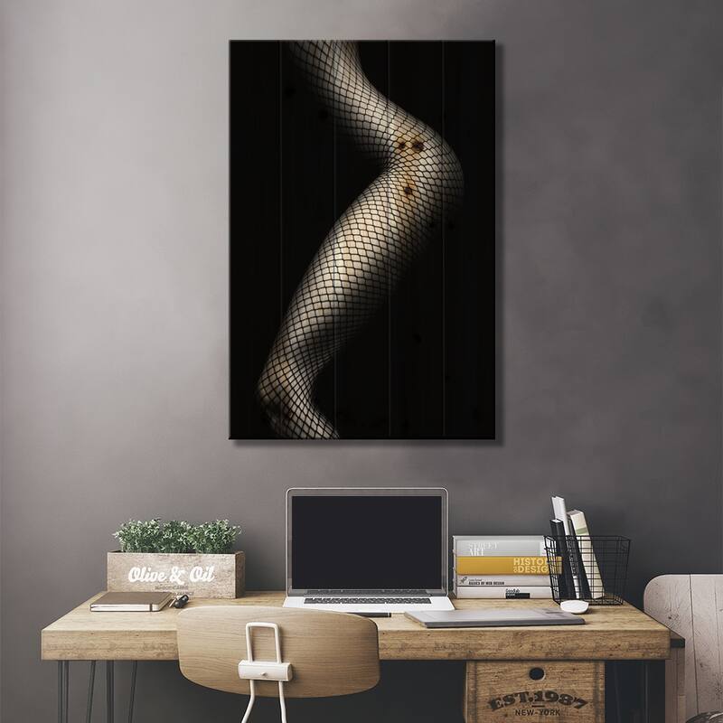 Legs In Fishnet Stockings III Print On Wood by Johan Swanepoel - Multi-Color