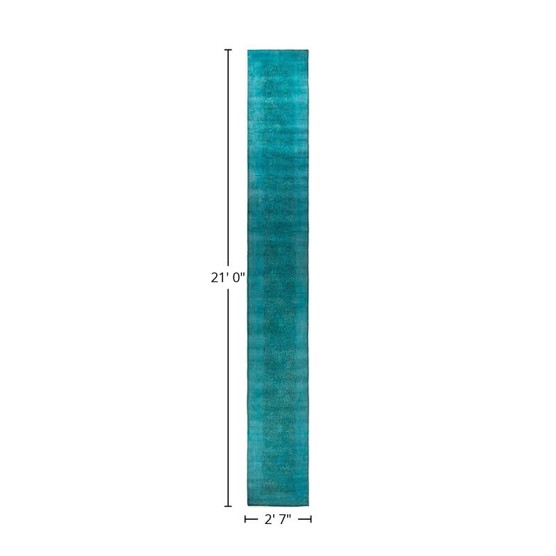 Overton Hand Knotted Wool Vintage Inspired Modern Contemporary Overdyed Blue Runner Rug - 2' 7" x 21' 0"