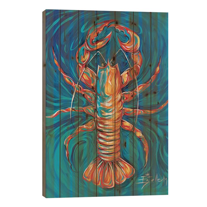 Lobster Bake Print On Wood by Estelle Grengs - Multi-Color - 26x18x1.5