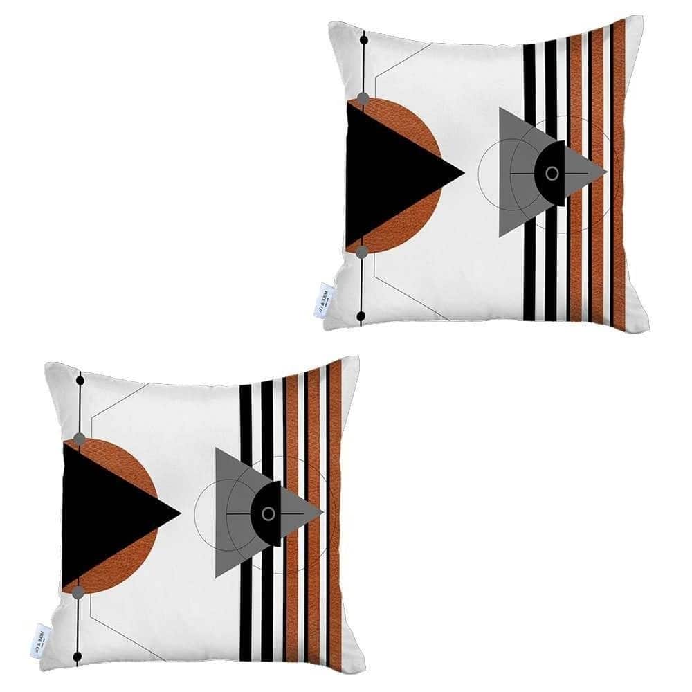 HomeRoots Set Of Two 18" X 18" Gray Black White And Red Abstract Zippered Handmade Polyester Throw Pillow