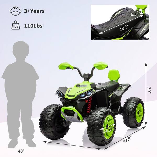 dimension image slide 2 of 4, 24V 2-Seater Ride On ATV for Kids, Electric Off-Road Vehicle with Powerful Motor, LED Lights, Music