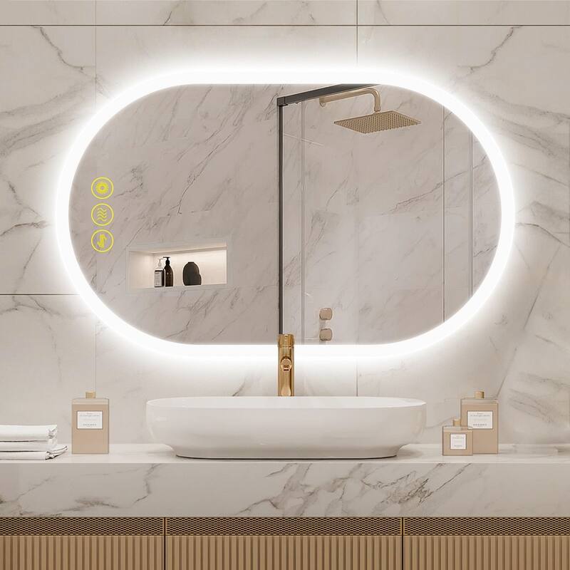 BrightView 20x32" Oval Frameless LED Anti-Fog Dimmable Bathroom Vanity Mirror - Clear