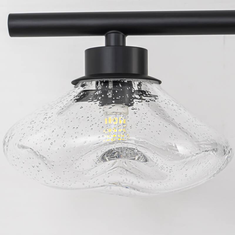 3-Light 24.4" Modern Black/Gold Bathroom Vanity Light with Stone-Shaped Seed Glass Shades