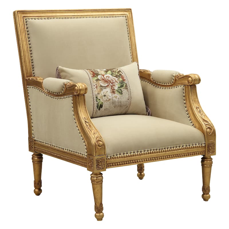 Kavida Tan and Antique Gold 1-Pillow Accent Chair with Nailhead Trim