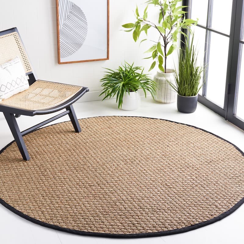 SAFAVIEH Natural Fiber Zymryd Basketweave Seagrass Rug - 3' Round - Natural/Black