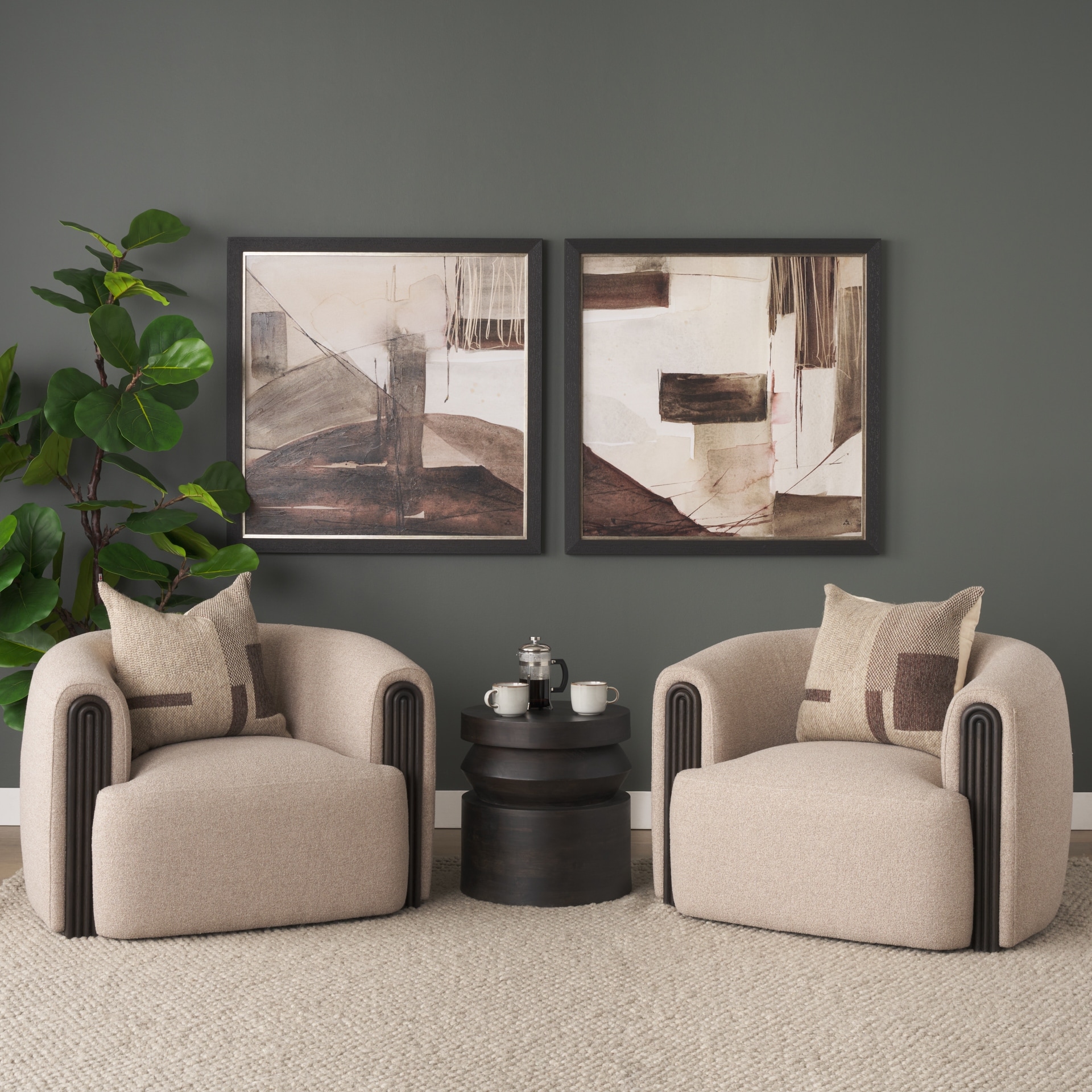 Rashama Dark Brown Wood Stacked Geometric Round Accent Table