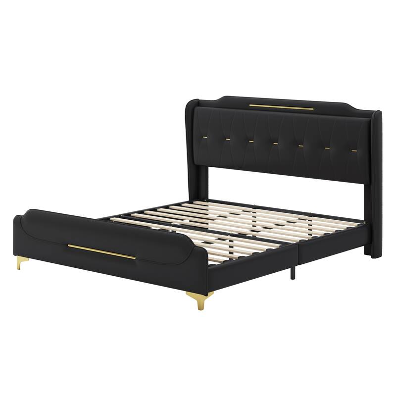 Bed frame with Headboard & Footboard, Upholstered Platform bed
