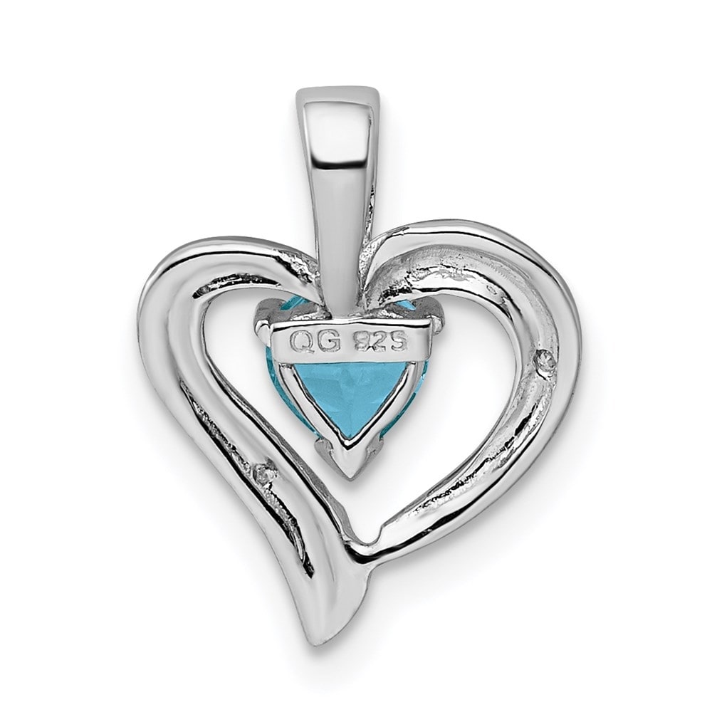 Sterling Silver Rhodium Plated Diamond & Lt Swiss Bt Heart Pendant 