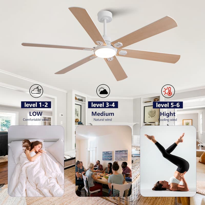 Smart 60" Indoor/Outdoor Ceiling Fan with Light, Dual Finish Black/Walnut 6-Blade, Remote Control, Dimmable LED
