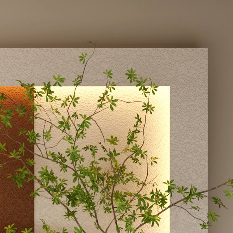 Adjustable 3-Color LED Sandstone Wall Decor with Simulated Green Plants, Glass Vase & Rabbit Statue, Remote Control Light Strips