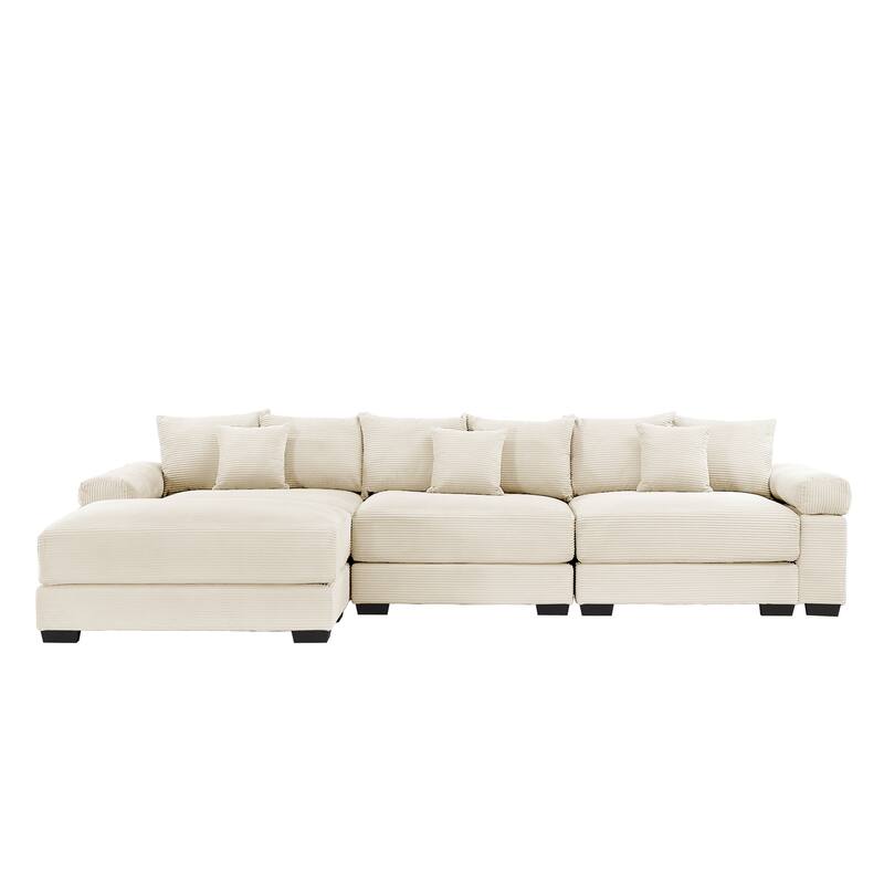 GDFStudio - Corduroy L-Shaped 3-Seater 130" Cloud Modular Sectional Couch with Ottoman
