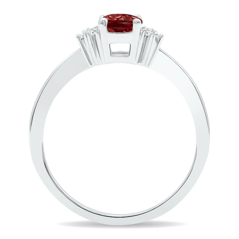 Women's Garnet and Diamond Half Moon Ring in 10K White Gold