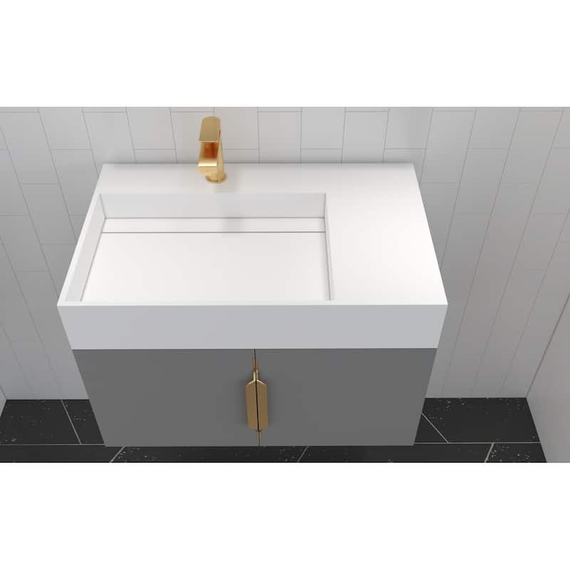Amazon 30" Wall Mounted Bathroom Left Basin Vanity Set w/ White Top