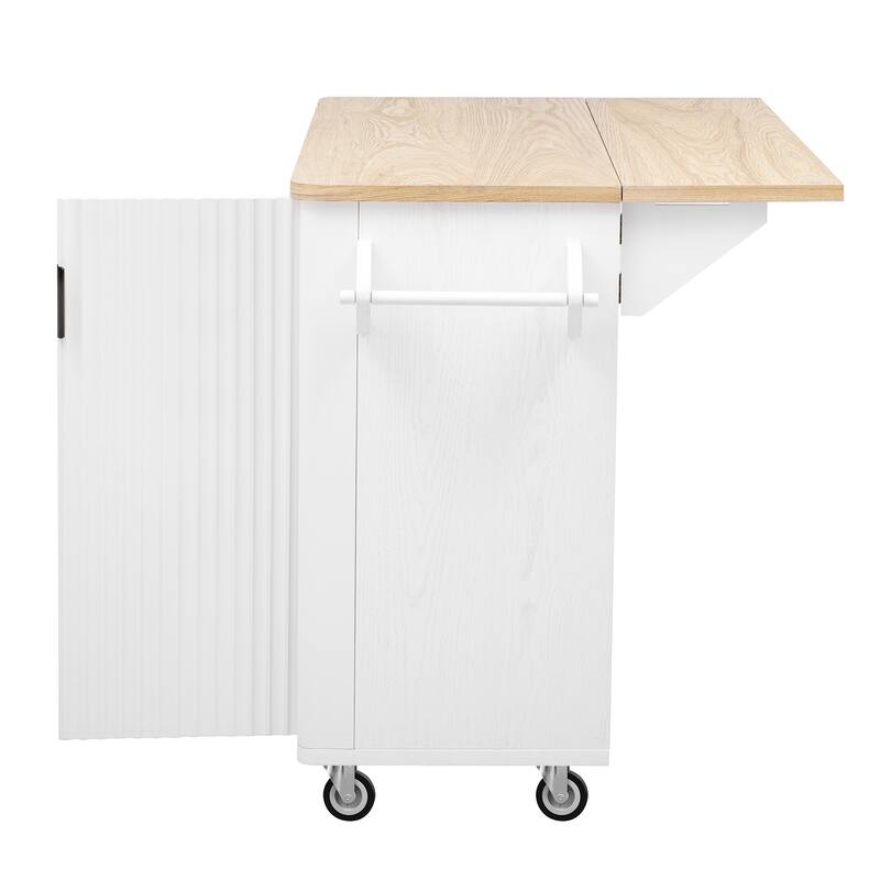 Kitchen Island with Drop Leaf, Farmhouse Kitchen Island on Wheels with Internal Storage Rack, Towel Rack for Kitchen