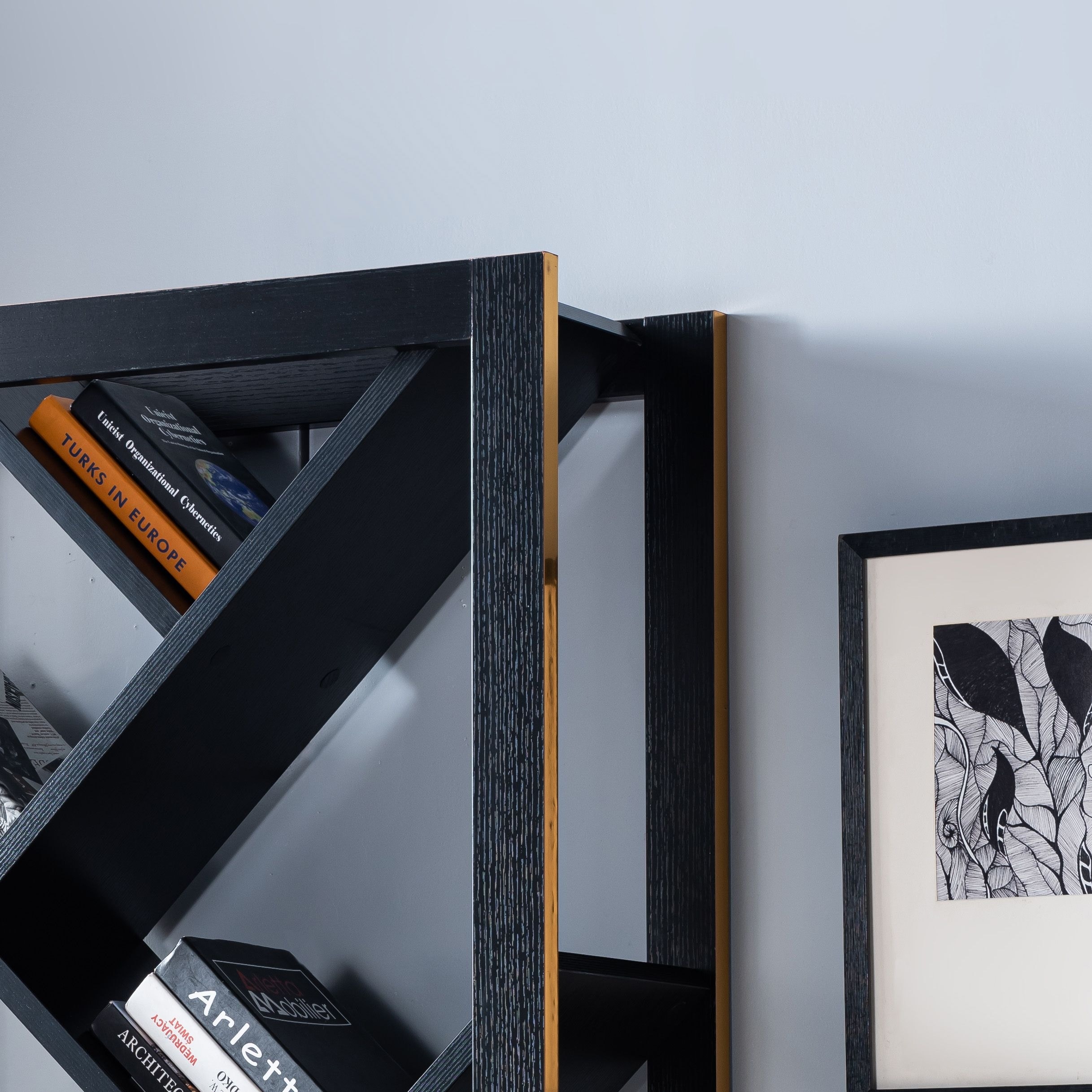 Q Max Vertical Accent Geometric Bookcase Featuring Seven V Shape