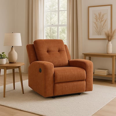 Genna Manual Recliner Chair, Spice Orange Polyester, Soft Cushion
