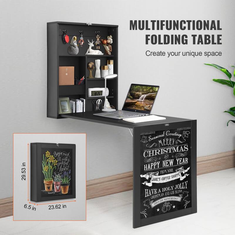 Wall Mounted Floating Desk for Home Office, Space Saving with Storage Shelves and Cubby